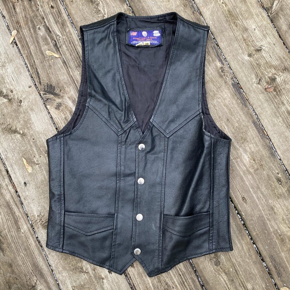 Vintage 1996 Paragon Genuine Leather Vest Jacket Size 38 Black Medium